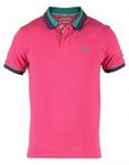 46664 Contrast Stripe Collar Golfer Shirt Pink