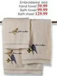 Embroidered Bird Hand Towel
