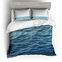Bomcom 3D Duvet Cover Sets Digital Printing Deep Ocean Blue Coastal Waters Nautical Loft Cottage Beach Surf Decor Bedroom Interiors 100% Microfiber Cobalt Blue