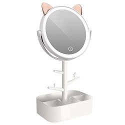 Wjl LED Makeup Mirror Desktop With Daylight USB Charging Home Desktop Large Storage Box White