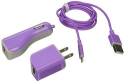 Reiko 3-IN-1 Charger With Data Cable For Iphone 5S - Retail Packaging - Purple