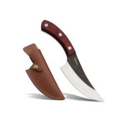 Viking Style Chef Knife With Wood Handle & Sheath