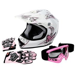 Tct-mt Helmets Dot Youth Helmet + Goggles Gloves Pink Butterfly Dirt Bike Motocross Motorcycle Medium Helmet