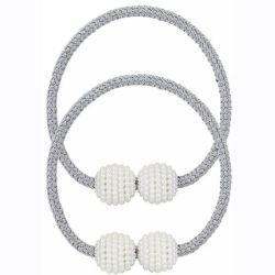 Magnetic Curtain Rope Tieback With Pearl Design End 2 Piece - Grey