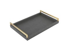 Wv Decorative Tray Dark Grey Faux Shagreen Leather With Brushed Gold Stainless Steel Handle Serving Tray For Coffee Table Ottoman In Living Room Dark Grey