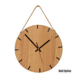 Liam Wall Clock In Oak - 300MM Dia Clear Varnish Bold Black Second Hand