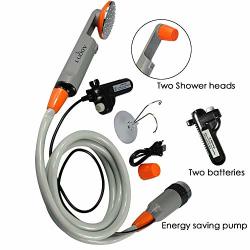 Qbuds Portable Camping Shower Compact Shower Pump With Dual Detachable USB Rechargeable Batteries Handheld Outdoor Shower Head For Camping Hiking Traveling Emergency Use Upgraded