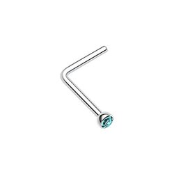 Press Fit Gem Top L-shaped Nose Stud Ring Sold Individually 20 Ga 7MM Ball Size 1.8MM Teal