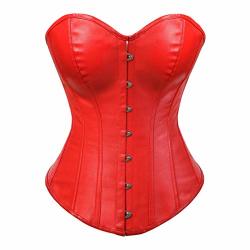 Frawirshau Faux Leather Corset For Women Lace Up Boned Overbust Corset Bustier Lingerie Top Red 2XL