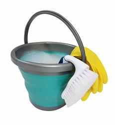 Homz Store N Stow 5 Liter Handle Grey And Teal Set Of 1 Round Collapsible Bucket