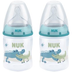 Nuk Temperature Control Bottle 150ML With Size 1 Silicone Teat 0-6M Twin Pack - Boy
