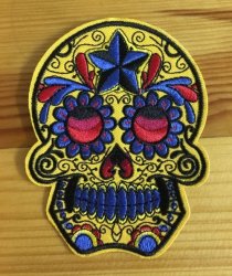 Sugar Skull BDGSS6 Day Of Dead Patch Badge On Yellow