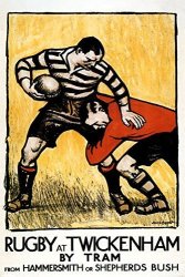 FinePosters Canvas Playing Rugby Football At Twickenham England United Kingdom UK Vintage Poster Repro 16" X 22" Image Size On Canvas. We Have Other Sizes Available