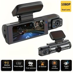 1080P Dual Camera Dash Cam For Cars With Ir Night Vision Loop Recording And Wide Angle Lens - 8.03 Cm Ips Screen