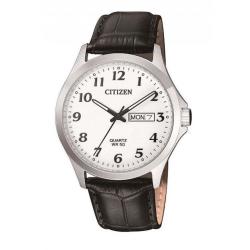 Gents Steel Day Date Leather Watch