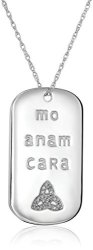 Sterling Silver Diamond Celtic "mo Anam Cara" Dog Tag Pendant Necklace 1 10 Cttw J Color I3 Clarity 18