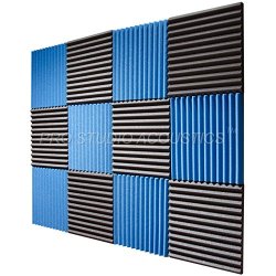 Pro Studio Acoustics - 12x12x1 Acoustic Wedge Foam Absorption Soundofing Tiles - 12 Pack Blue charcoal