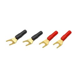 Eightnoo Y Plug 45 Degree Spade Connector For Speaker Wire Insulated Fork Connector Electrical Crimp Terminal For Speaker Cable 2 Red & 2 Black