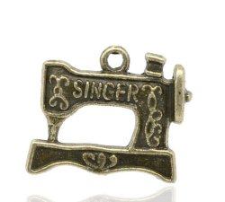 Charms - Antique Bronze - Carved - "singer" - Sewing Machine - 18x20mm