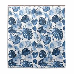 Amanda Billy Blue Banana Leaf Bedframe Natural Home Shower Curtain Beaded Ring Shower Curtain 72 X 72 Inches Modern Decorative Waterproof Bathroom Curtains
