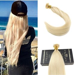 Ugeat 20INCH 50 Strands Per Package Flat Tip Human Hair Pre Bonded Fusion Hair Extensions Bleach Blonde Tip Hair Extensions Remy Human Hair