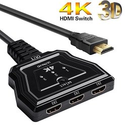 HDMI Switch 3 Port 4K HDMI Switcher HDMI Splitter With Pigtail Cable Supports 4K FULL 1080P 3D HD Audio For Nintendo Switch PS4 PS3 XBOX STB APPLE Tv dvd Player 2018 Version