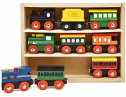 Number 1 In Gadgets Wooden Train Cars - 9 Piece Collection Of Magnetic Trains And Wood Engine And Vehicles Compatible With All Major Brands