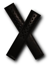 20MM Black Sports Perforated Genuine Leather Watchband With Black Stitch To Fit Tag Heuer Carrera Spring Bars Included