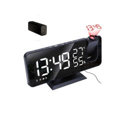 Alarm Clock Digital Temp & Humidity Display With Radio & Time Projection Incl Ext Battery - Black