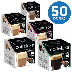 CaffeLuxe Single Serve 10 Dolce Gusto 50 Capsules Bulk Coffee Selection