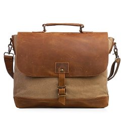 Ecosusi Canvas Laptop Bag Briefcase Business Handbag Messenger Shoulder Bag With Padded Compartment For 15.6" Laptop Khaki - 18.9" X 12.6"X 4.7
