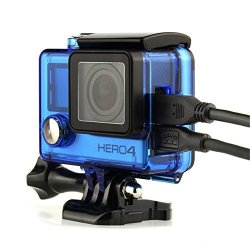 Side Open Gopro Skeleton Housing For Gopro HERO4 HERO3+ Hero 3 Cameras HDMI USB Tf Card Access With Hollow Bckdoor And Lens Blue