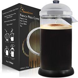 Large Cold-brew French Press Coffee-maker - Strongest Coffee Ever - Best For Cold Brew Hot Or Iced Coffee - Glass Bpa Free Pot