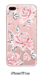 Iphone 7 Plus Case 5.5INCH Blingy's Crystal Flower Pattern Series Transparent Soft Rubber Tpu Clear Case For Iphone 7 Plus Crystal Light Pink