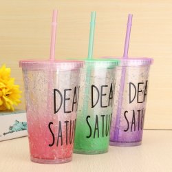 450ml Multi-color Creative Plastic Cups Summer Cool Juice Cup With Straw