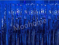 Moohome Big 12ft X 8ft Tinsel Metallic Blue Foil Fringe Curtains