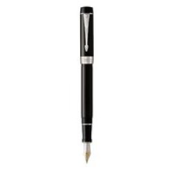 Duofold Medium Nib Fountain Pen Black With Chrome Trim Black Ink - Presented In A Gift Box