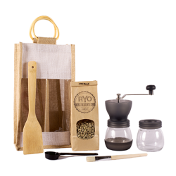 Coffee Lovers Gift Pack - Black Grinder With Raw Coffee Beans