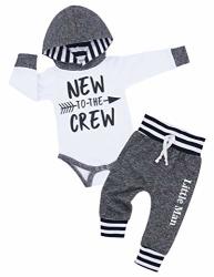 Baby Boy Clothes New To The Crew Letter Print Hoodies+little Man Long Pants 2PCS Outfits Set 3-6 Months White Grey