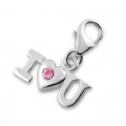 C5-C12402 - 925 Sterling Silver I Love You Cz Charm Dangle For Charm Bracelet - Pink Stone