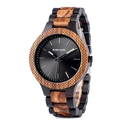 Bobo Bird Men's Retro Zebra Wooden Watch Large Size Quartz Watch With Black Face Wristwatch Best Gift