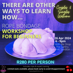June 2024 - Friday Night Rope Bondage Class Friday 28 Jun 2024 - 1 X Workshop Entry