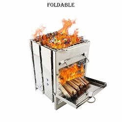 Alovemo Foldable Stainless Steel Barbecue Grill Portable Camping Stove Camp Wood Stove Burning Backpacking Stove For Outdoor Hiking Picnic Bbq Grill Tools
