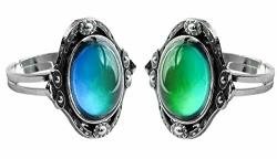 Acchen Mood Ring Two Gems Color Changing Emotional Feeling Adjustable Size Mood Rings 2PCS Two Gems