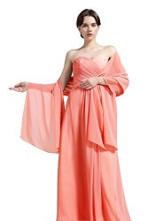SOFT Sheer Chiffon Bridal Women's Shawl For Special Occasions Coral 79" Long 20" Wide