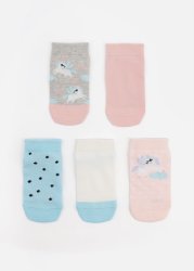 Unicorn Spot Print Cropped Socks 5 Pack