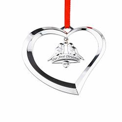 Holiday Jingles Our First Christmas Ornament 2019 Nickel-plated Heart And Doves Ornament Decoration For Newlyweds And Couples Personalized Photo Ornament Keepsake For Xmas