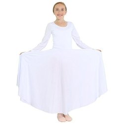 Danzcue Girls Praise Loose Fit Full Length Long Sleeve Dance Dress White 12-14