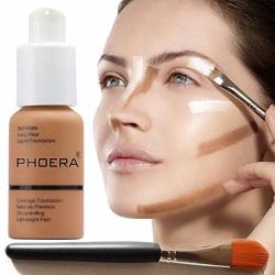 Glamza Phoera Foundation Concealer Makeup Full Coverage Matte Brighten Long Lasting UK + Professional Flat Face Foundation Brush 108 Tan Seller Sku
