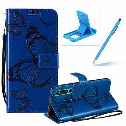 Strap Leather Case For Huawei P30 Wallet Leather Case For Huawei P30 Herzzer Premium Stylish Pretty 3D Blue Butterfly Printed Magnetic Soft Rubber Stand